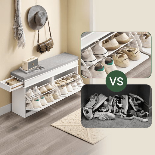 SoBuy Banco para Sapatos com 2 Portas Basculantes e Almofada Removível Branco 104x24x51cm FSR64-WG