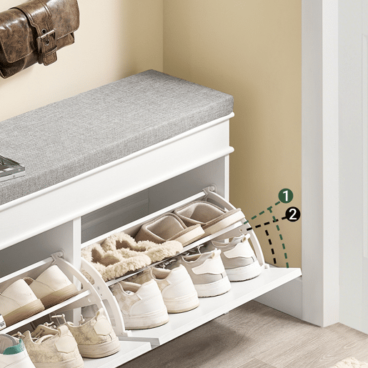 SoBuy Banco para Sapatos com 2 Portas Basculantes e Almofada Removível Branco 104x24x51cm FSR64-WG