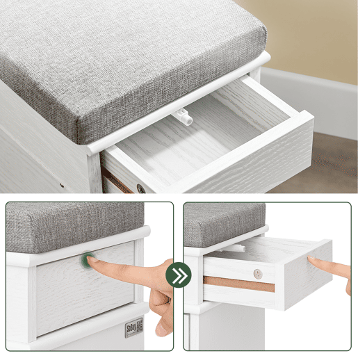 SoBuy Banco para Sapatos com 2 Portas Basculantes e Almofada Removível Branco 104x24x51cm FSR64-WG
