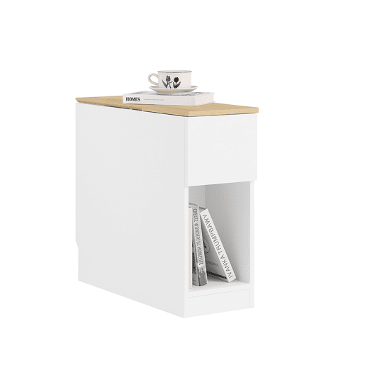 SoBuy Mesa de Cabeceira Branco e Madeira 25x65x60 cm com 3 Compartimentos e Abertura Inclinada FBT162-WN