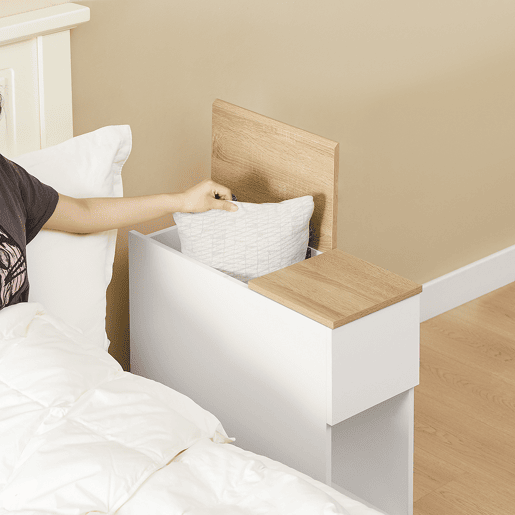 SoBuy Mesa de Cabeceira Branco e Madeira 25x65x60 cm com 3 Compartimentos e Abertura Inclinada FBT162-WN