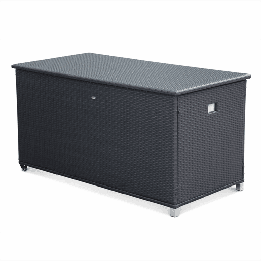 Baú de jardim com armazenamento de resina trançada, 790L, 170x82cm, Cassapanca, Preto, 162x82x153 cm