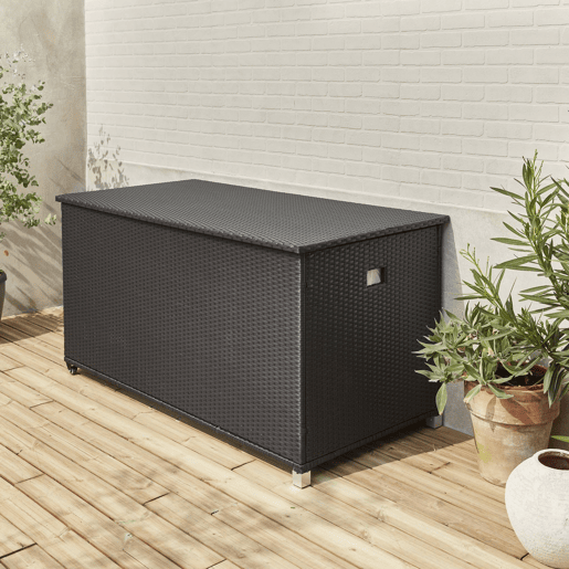 Baú de jardim com armazenamento de resina trançada, 790L, 170x82cm, Cassapanca, Preto, 162x82x153 cm