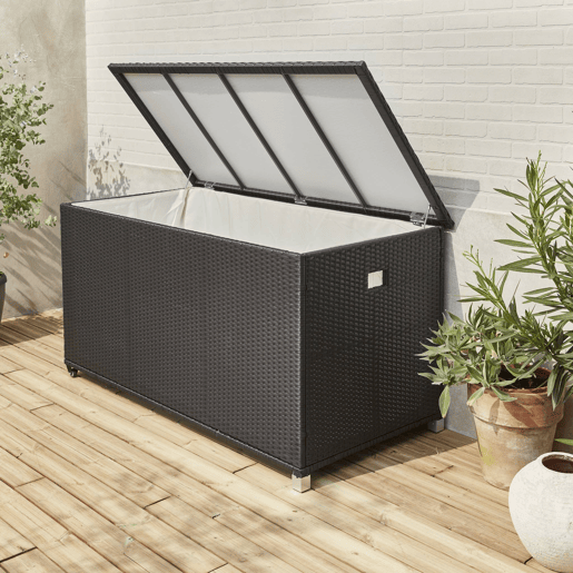 Baú de jardim com armazenamento de resina trançada, 790L, 170x82cm, Cassapanca, Preto, 162x82x153 cm