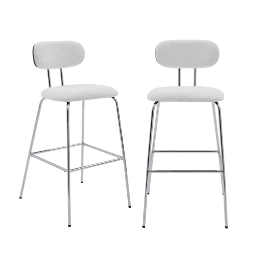 Banco alto de cozinha em tecido repelente de água pés de metal cromado, set de 2, Erin, Branco, 44x53x103 cm