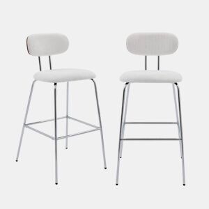 Banco alto de cozinha em tecido repelente de água pés de metal cromado, set de 2, Erin, Branco, 44x53x103 cm