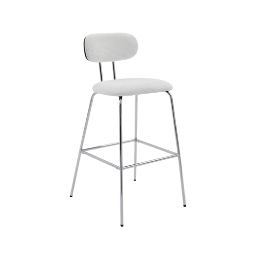 Banco alto de cozinha em tecido repelente de água pés de metal cromado, set de 2, Erin, Branco, 44x53x103 cm