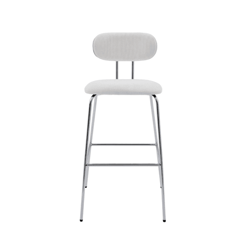 Banco alto de cozinha em tecido repelente de água pés de metal cromado, set de 2, Erin, Branco, 44x53x103 cm