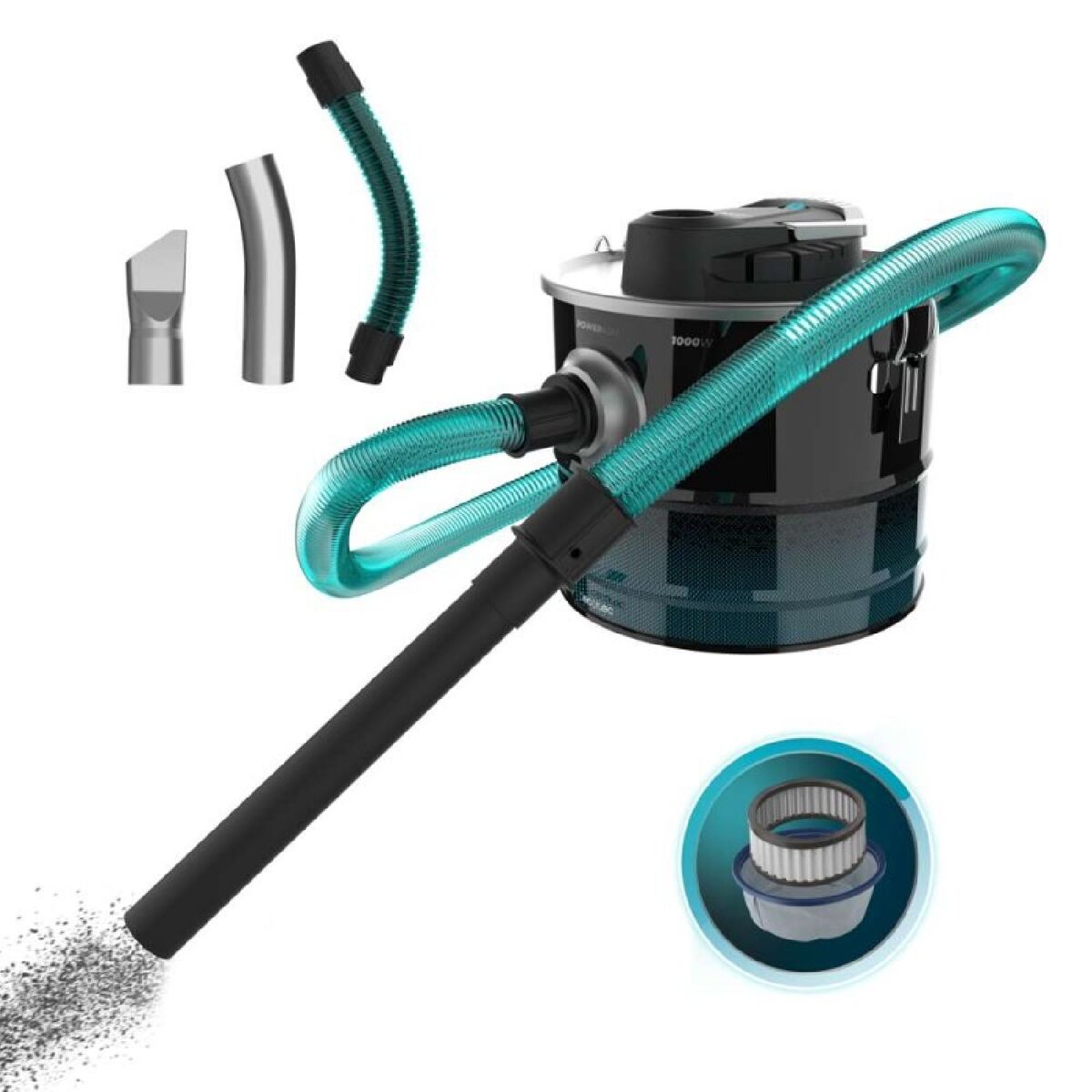 Cecotec aspirador de cenizas de 15l conga ash 3000 home. 1000w de potencia, poder de succión 15 kpa