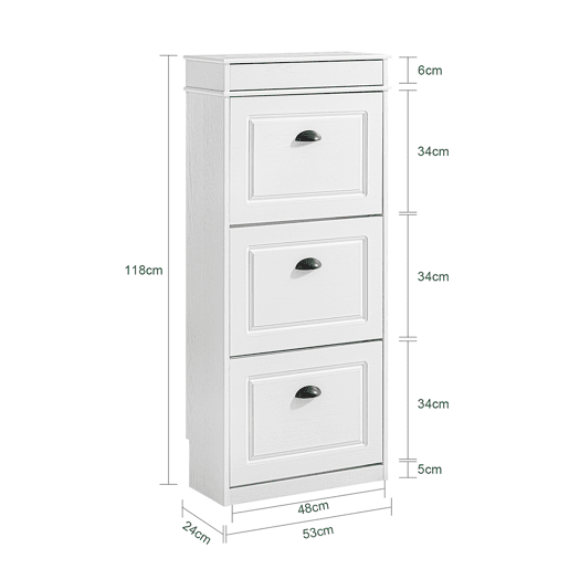 SoBuy Sapateira Armário 3 Portas Basculantes 12 Pares 53x24x118cm Branco FSR94-WG