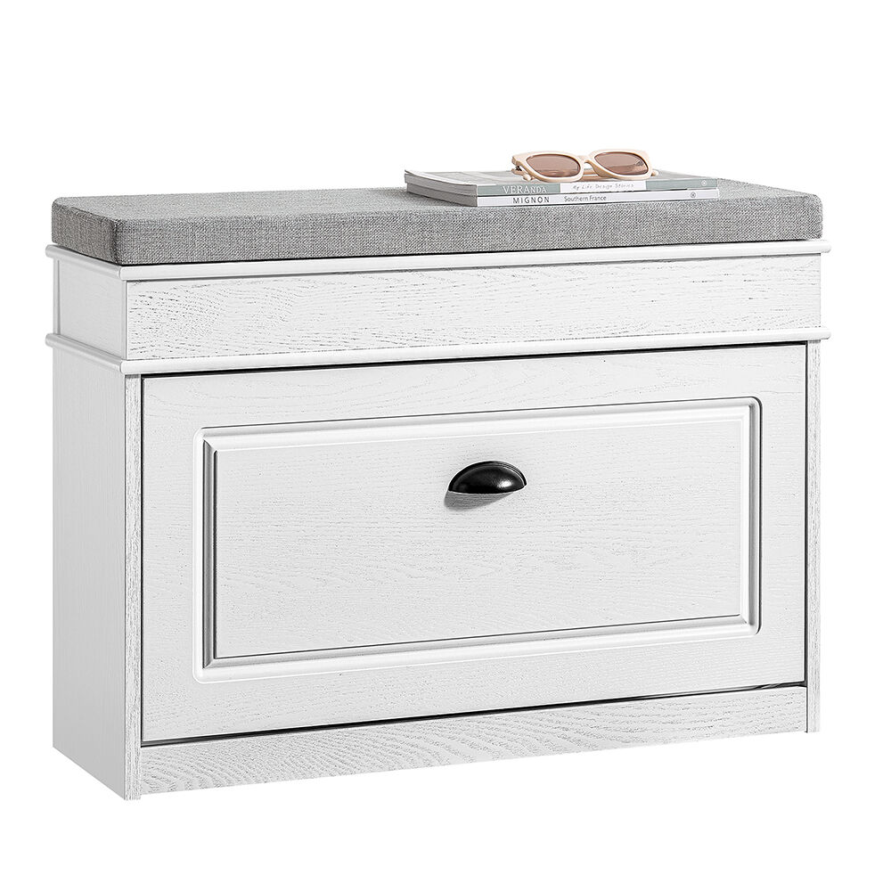 Sobuy banco zapatero con almacenamiento abatible cojín acolchado y cajón lateral 75x24x51 cm blanco fsr82-l-wg