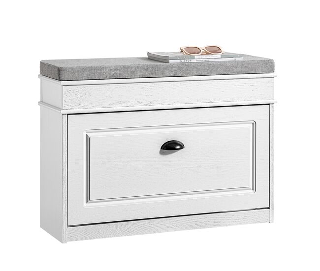 Sobuy banco zapatero con almacenamiento abatible cojín acolchado y cajón lateral 75x24x51 cm blanco fsr82-l-wg