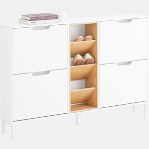 Sapateira com 4 abas Armário de arrumação com 4 portas e 3 compartimentos abertos Branco L126xP19xH85cm FSR183-WN SoBuy PT