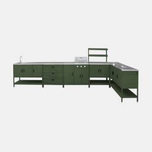 Cozinha exterior em aço inoxidável com churrasqueira a gás, 6 módulos, Naxos barbecue a gás + 5 moduli, Verde, 100x51x87.5 cm