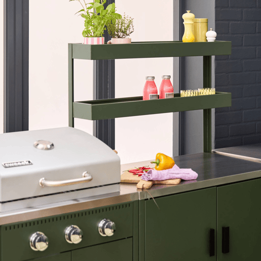 Cozinha exterior em aço inoxidável com churrasqueira a gás, 6 módulos, Naxos barbecue a gás + 5 moduli, Verde, 100x51x87.5 cm
