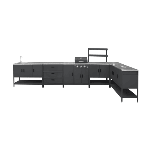 Cozinha exterior em aço inoxidável com churrasqueira a gás, 6 módulos, Naxos barbecue a gás + 5 moduli, Preto, 100x51x87.5 cm