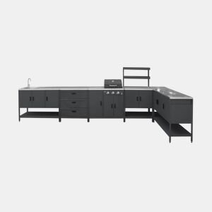 Cozinha exterior em aço inoxidável com churrasqueira a gás, 6 módulos, Naxos barbecue a gás + 5 moduli, Preto, 100x51x87.5 cm