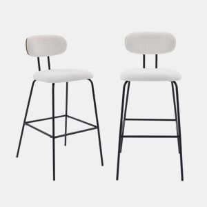 Banco alto de cozinha tecido repelente de água em com pés de metal preto, set de 2, Erin, Branco, 44x51x103 cm