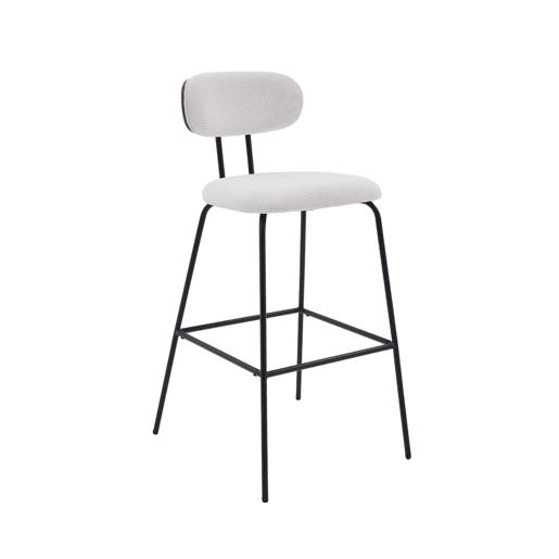 Banco alto de cozinha tecido repelente de água em com pés de metal preto, set de 2, Erin, Branco, 44x51x103 cm