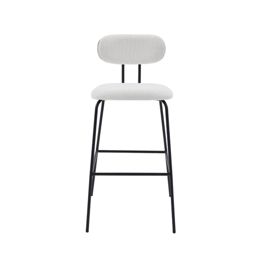 Banco alto de cozinha tecido repelente de água em com pés de metal preto, set de 2, Erin, Branco, 44x51x103 cm