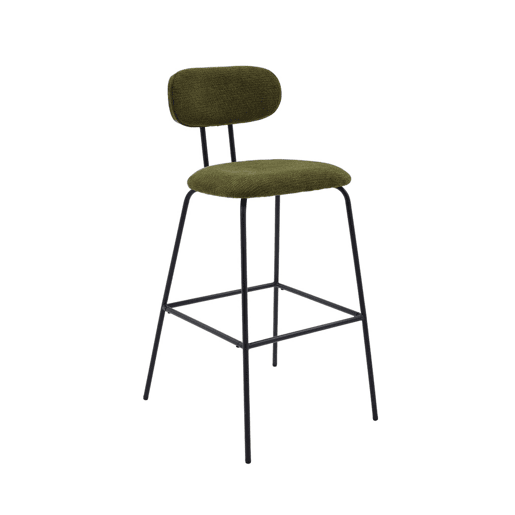 Banco alto de cozinha tecido repelente de água em com pés de metal preto, set de 2, Erin, Verde caqui, 44x51x103 cm