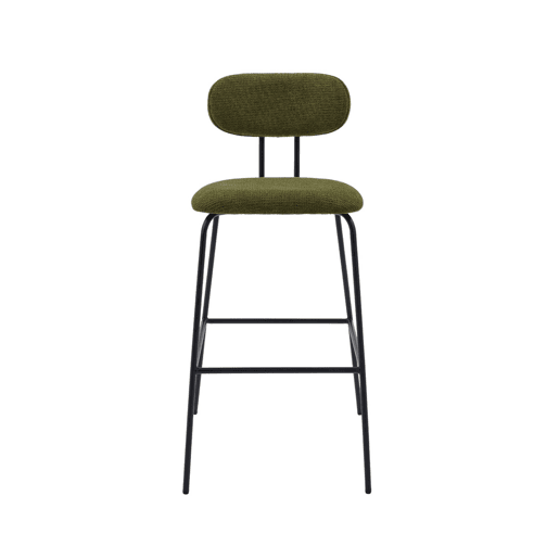 Banco alto de cozinha tecido repelente de água em com pés de metal preto, set de 2, Erin, Verde caqui, 44x51x103 cm