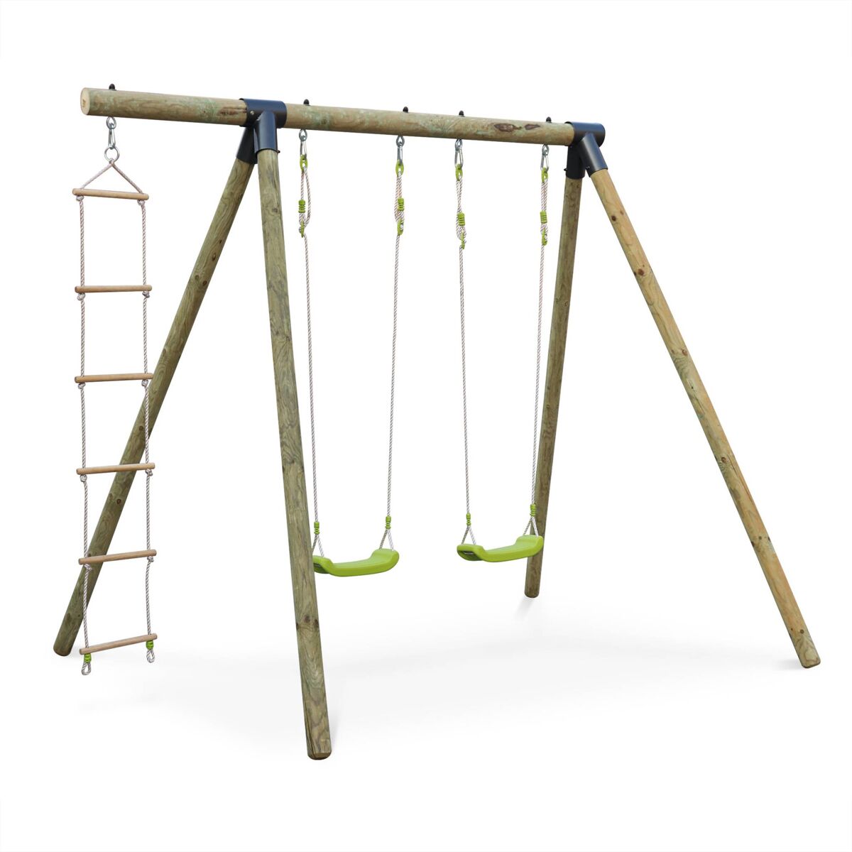 Columpios y escalera de cuerda verde - 281x197x228 cm