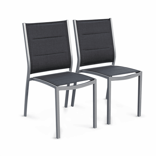 Cadeira de jardim empilhável em alumínio, set de 2, Chicago, Cinza, 47x57x89.5 cm