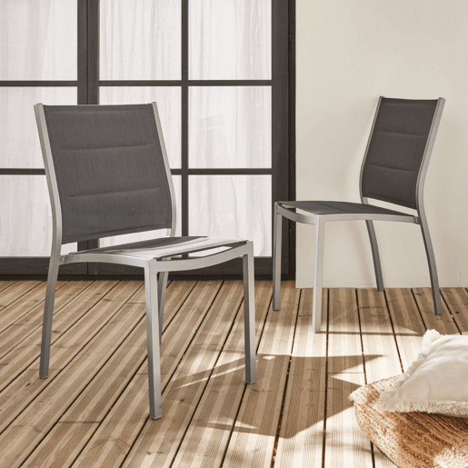 Cadeira de jardim empilhável em alumínio, set de 2, Chicago, Cinza, 47x57x89.5 cm
