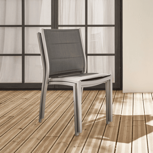 Cadeira de jardim empilhável em alumínio, set de 2, Chicago, Cinza, 47x57x89.5 cm