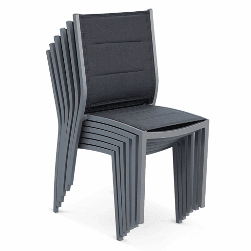 Cadeira de jardim empilhável em alumínio, set de 2, Chicago, Cinza, 47x57x89.5 cm
