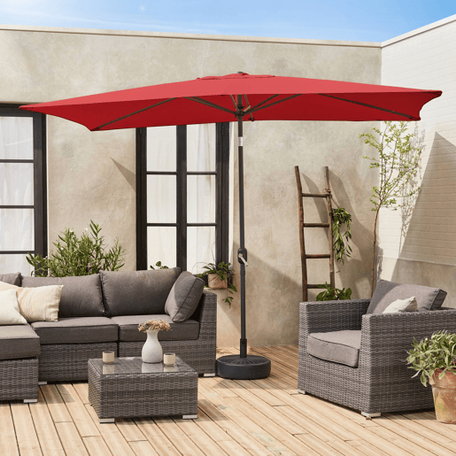 2x3m guarda-sol rectangular, multiposicional, Touquet, Vermelho, 300x198x243 cm