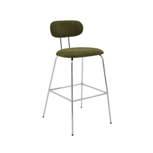Banco alto de cozinha em tecido repelente de água pés de metal cromado, set de 2, Erin, Verde caqui, 44x53x103 cm Banco alto de cozinha em tecido repelente de água pés de metal cromado, set de 2, Erin, Verde caqui, 44x53x103 cm