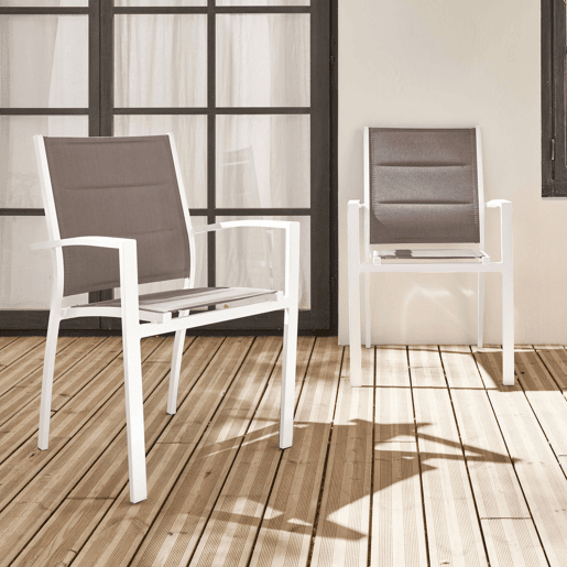 Cadeira de jardim empilhável em alumínio, set de 2, Chicago, Branco, 57x57x89.5 cm