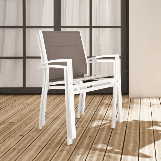 Cadeira de jardim empilhável em alumínio, set de 2, Chicago, Branco, 57x57x89.5 cm