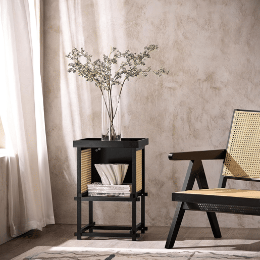 SoBuy Mesa Baixa Quadrada com Compartimento Aberto 40x40x60cm Preto Amarelo Estrutura de Bambu HFBT03-SCH