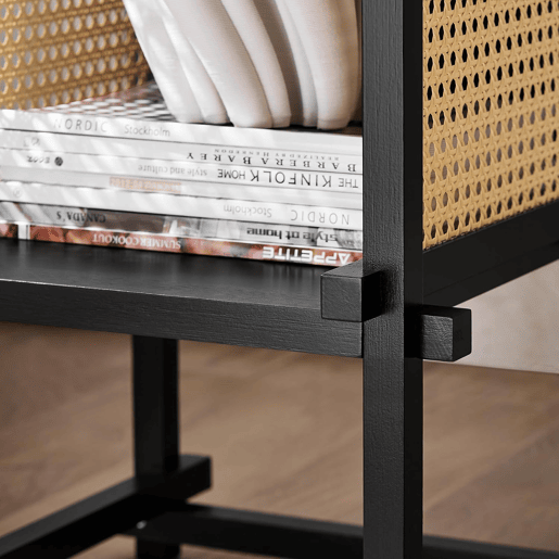 SoBuy Mesa Baixa Quadrada com Compartimento Aberto 40x40x60cm Preto Amarelo Estrutura de Bambu HFBT03-SCH
