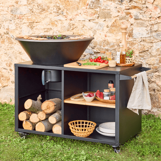 Braseiro de cozinha 80cm, aparador com espaços de armazenamento, Stromboli, Preto, 138x82x114 cm