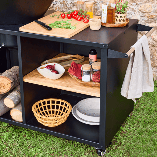 Braseiro de cozinha 80cm, aparador com espaços de armazenamento, Stromboli, Preto, 138x82x114 cm