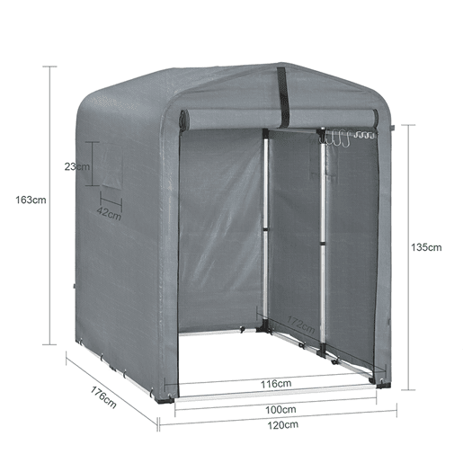 SoBuy Garagem para bicicletas e ferramentas, abrigo de jardim aberto à prova de água com ganchos, cinzento, 120 x 176 x 163 cm, KLS11-DG