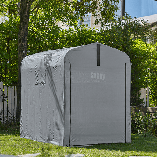 SoBuy Garagem para bicicletas e ferramentas, abrigo de jardim aberto à prova de água com ganchos, cinzento, 120 x 176 x 163 cm, KLS11-DG