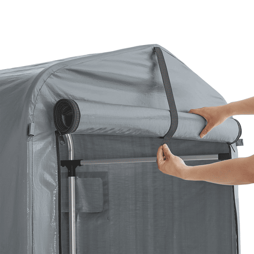 SoBuy Garagem para bicicletas e ferramentas, abrigo de jardim aberto à prova de água com ganchos, cinzento, 120 x 176 x 163 cm, KLS11-DG
