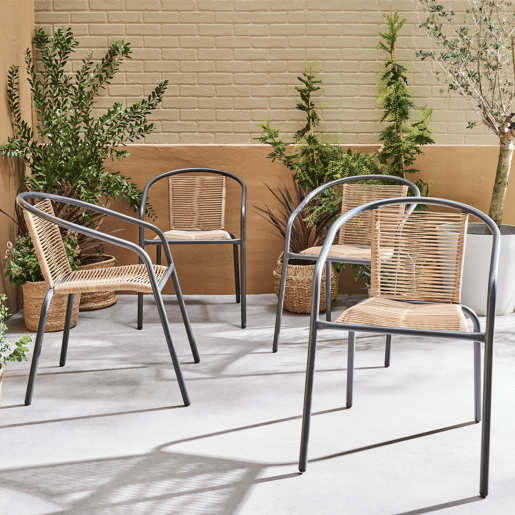 Cadeirões de jardim em resina natural, set de 4, Tonala, Antracite, 53x63x74 cm