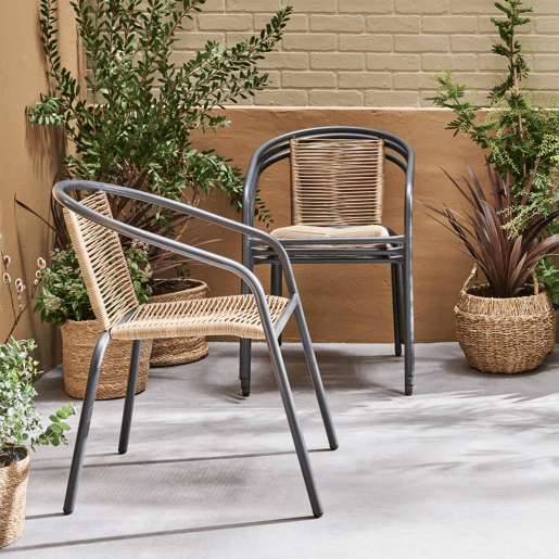 Cadeirões de jardim em resina natural, set de 4, Tonala, Antracite, 53x63x74 cm