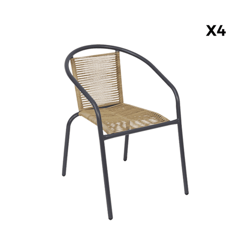 Cadeirões de jardim em resina natural, set de 4, Tonala, Antracite, 53x63x74 cm