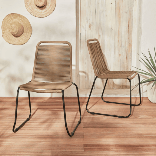 Cadeira de jardim em corda empilhável, set de 2, Brasilia, Beige, 59x55x85.5 cm