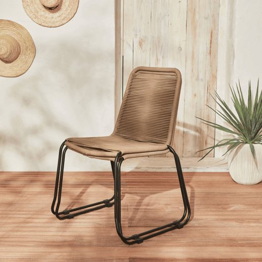 Cadeira de jardim em corda empilhável, set de 2, Brasilia, Beige, 59x55x85.5 cm