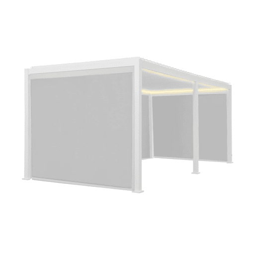 Pérgola bioclimática 3x6m elétrica de alumínio com LED + 4 toldos 3m, Triomphe 3x6m LED + acessórios, Branco, 591x301x250 cm