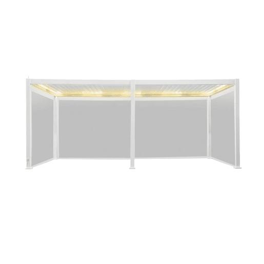Pérgola bioclimática 3x6m elétrica de alumínio com LED + 4 toldos 3m, Triomphe 3x6m LED + acessórios, Branco, 591x301x250 cm