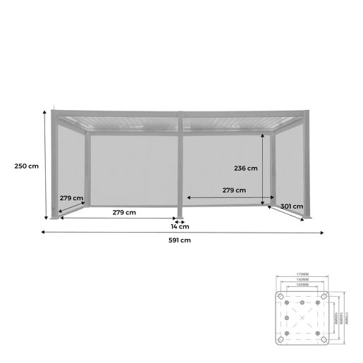 Pérgola bioclimática 3x6m elétrica de alumínio com LED + 4 toldos 3m, Triomphe 3x6m LED + acessórios, Branco, 591x301x250 cm